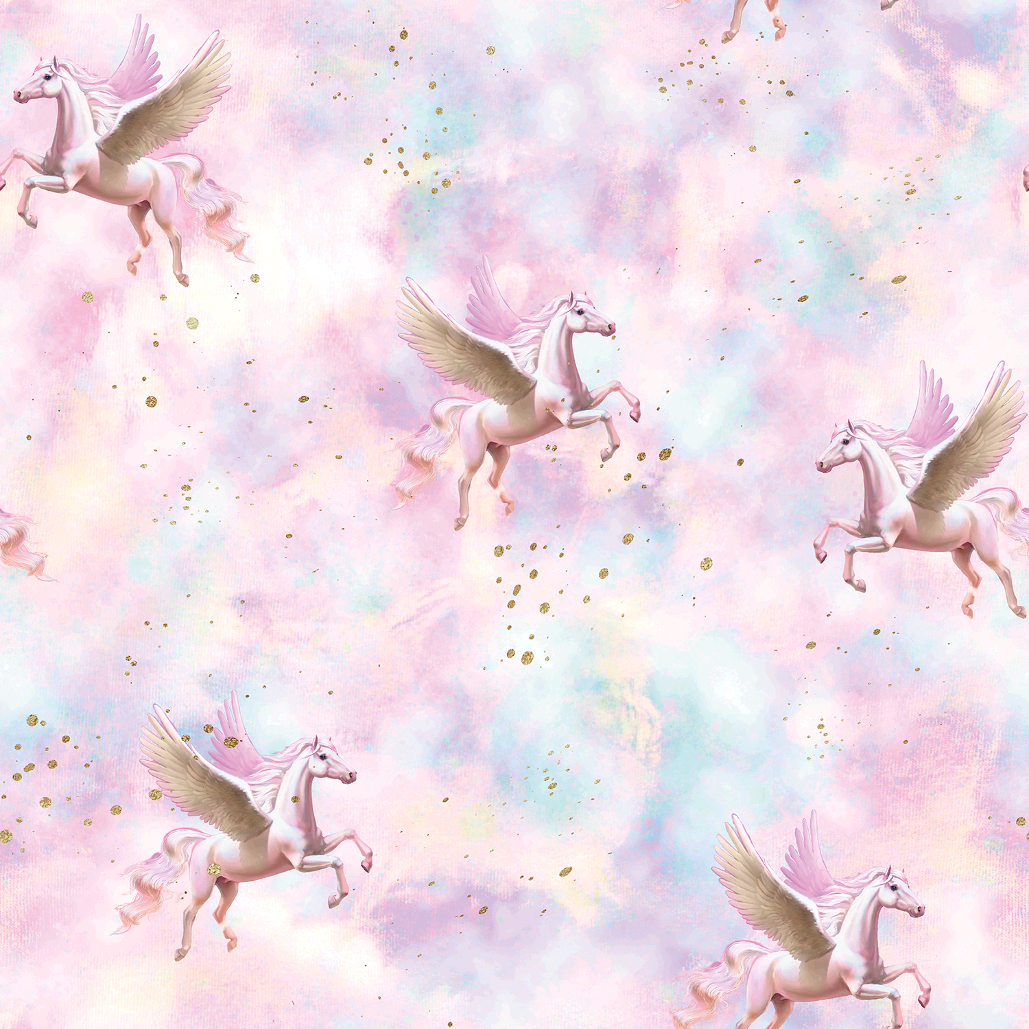 Trikotaaž Pegasus Clouds pink, digitrükk