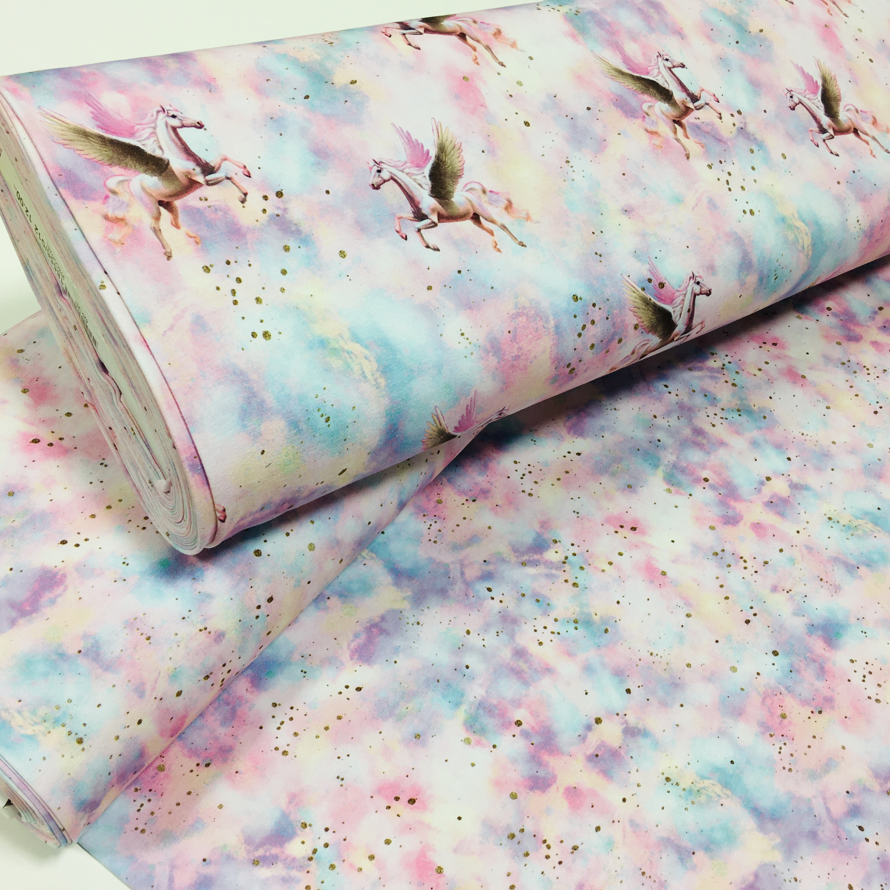 Trikotaaž Pegasus Clouds pink, digitrükk