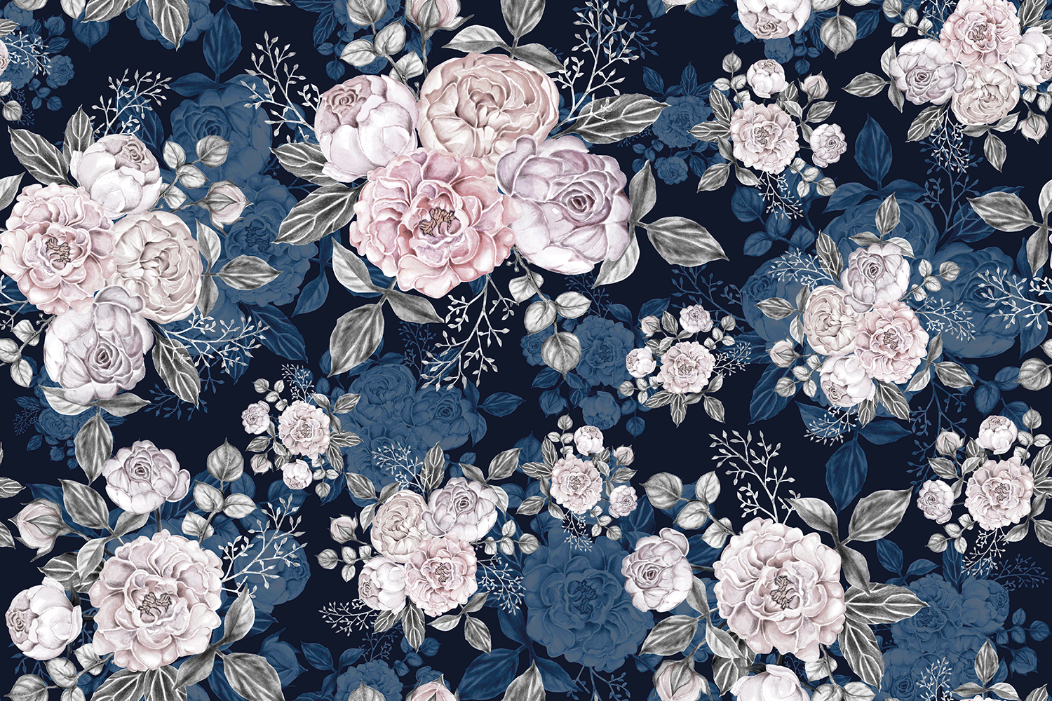 FT Digital Roses navy, 1,45 m tükk