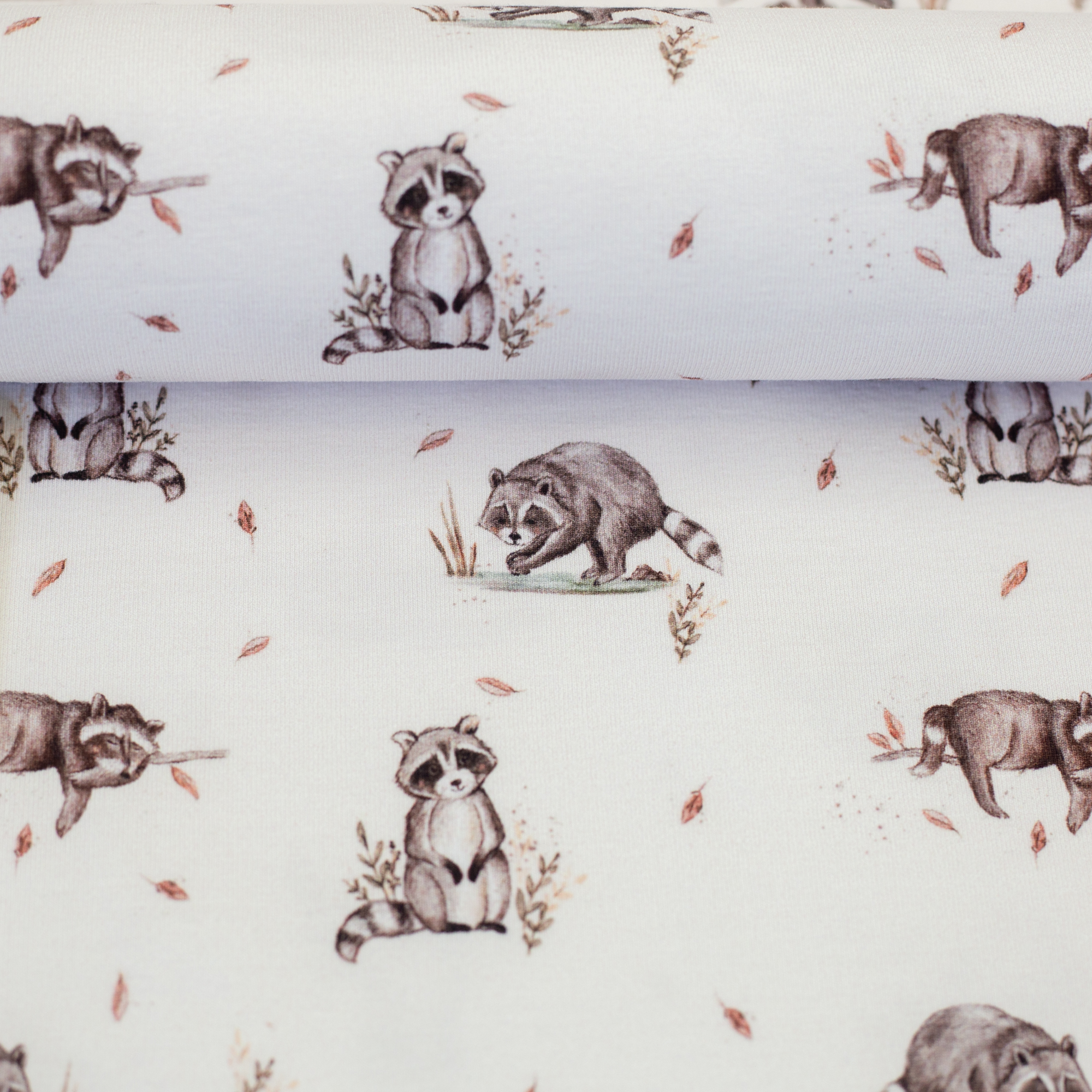 Trikotaaž Life in the Forest- raccoon, digiprint