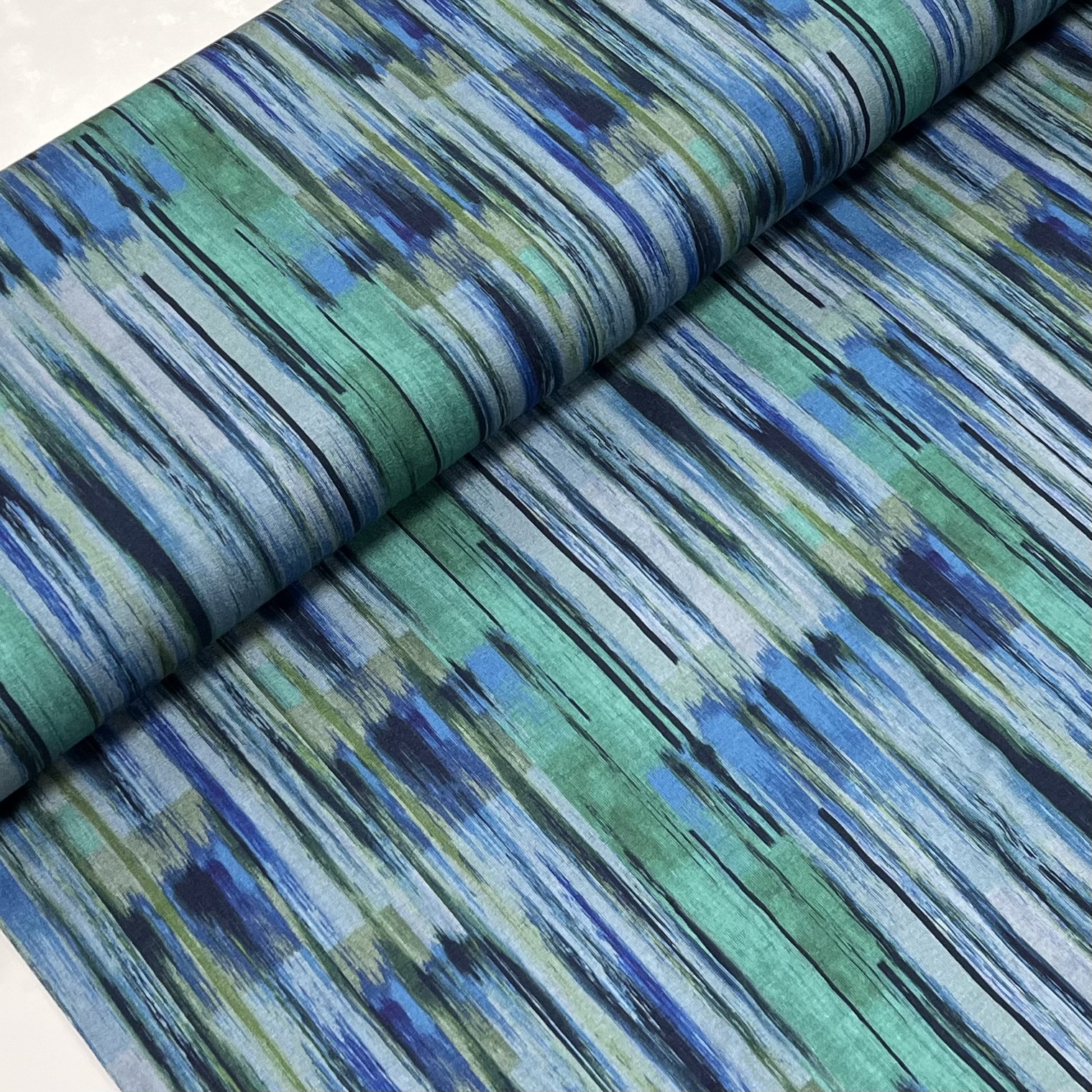 Viskoostrikotaaž Stripes blue/green 1m