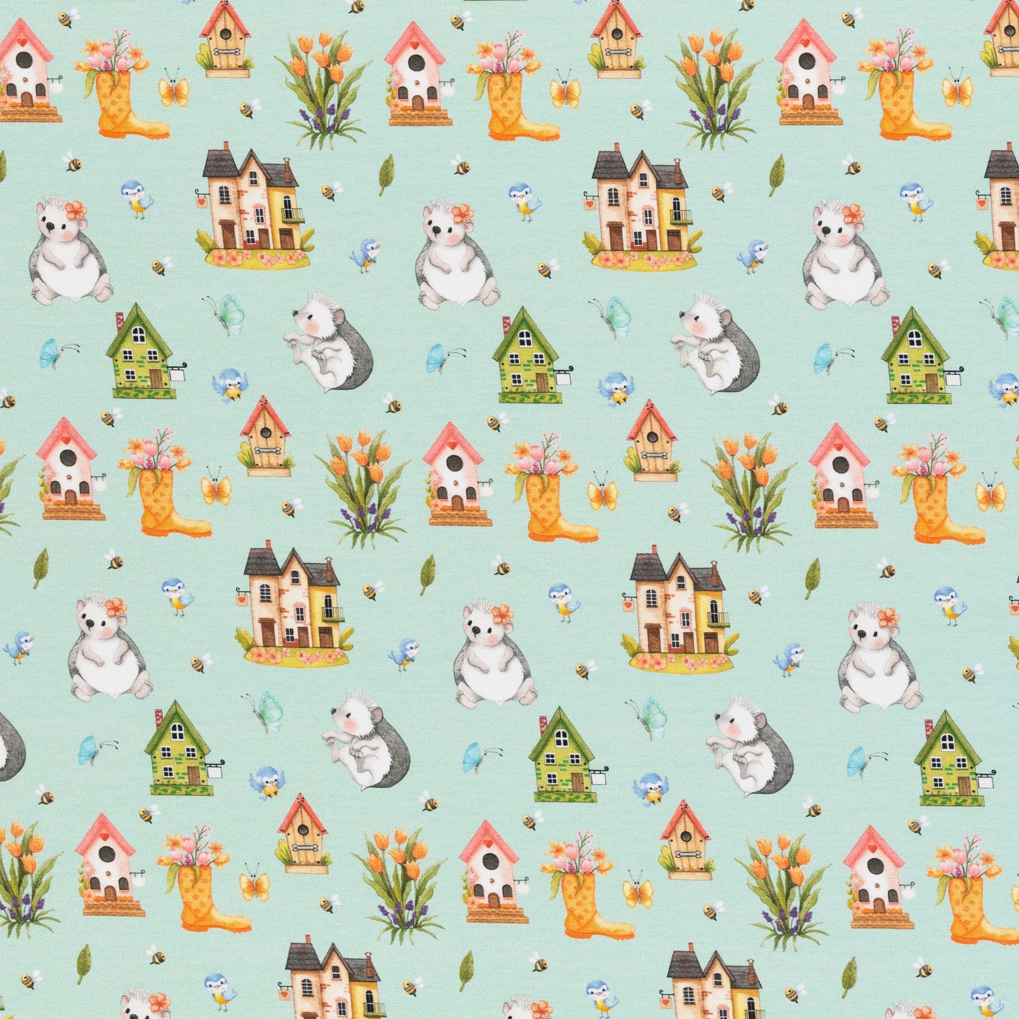 Trikotaaž Spring Joy mint, digital print