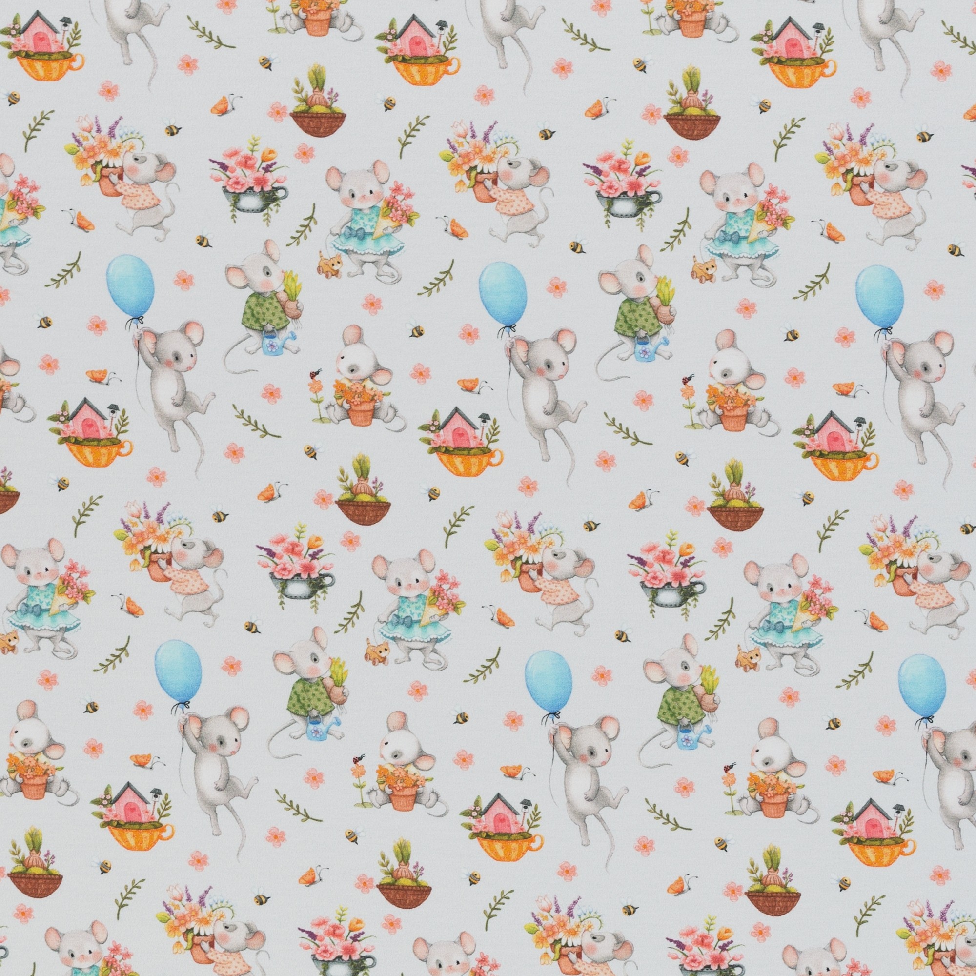 Trikotaaž Spring Joy white, digital print