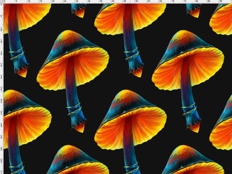 Trikotaaž suured seened mustal, digital print