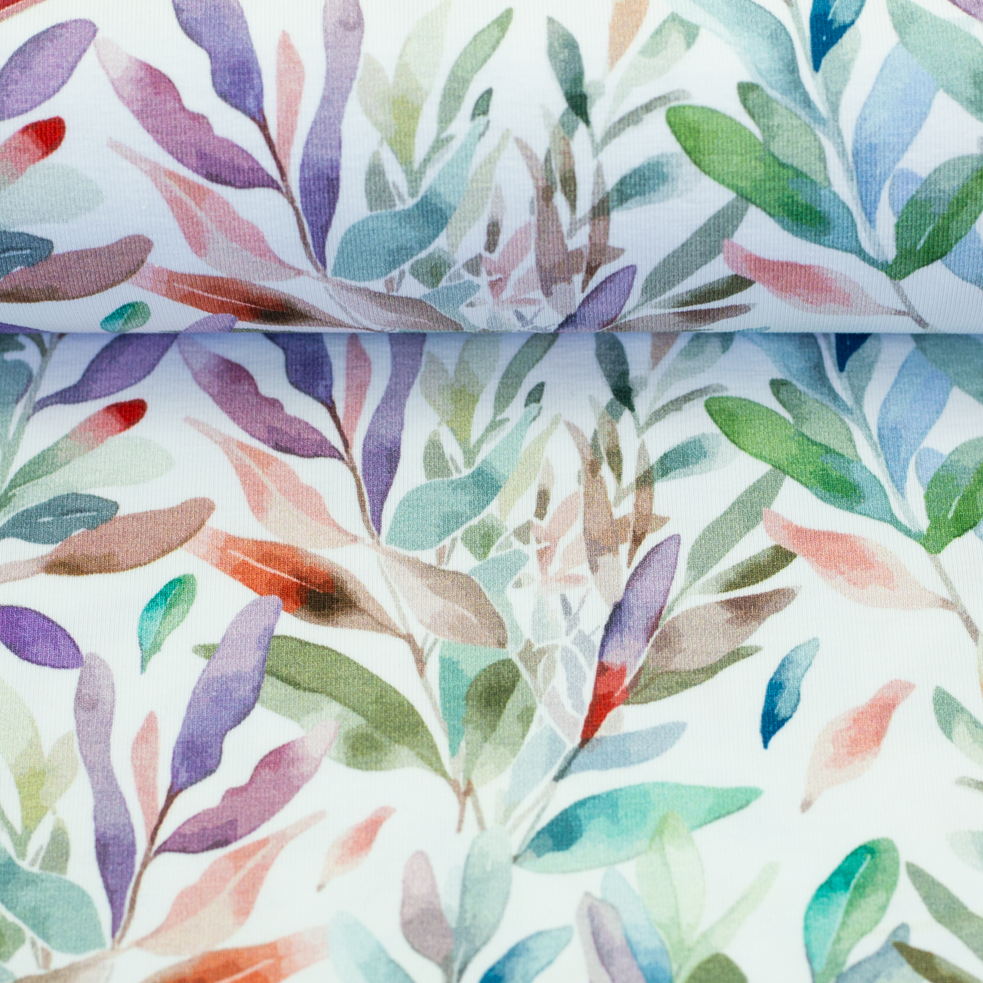 Trikotaažkangas lehed valgel, digital print