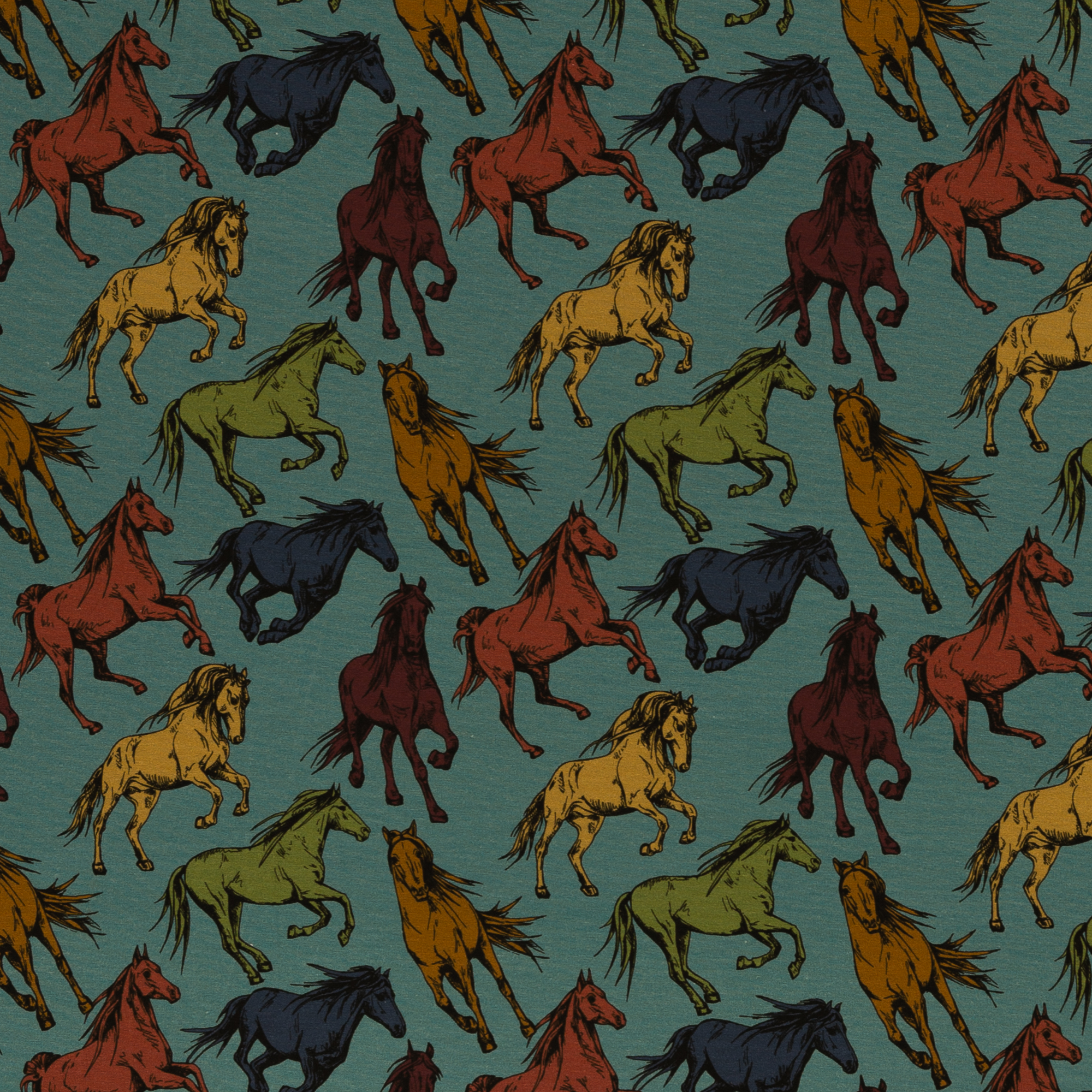 Horses multicolor petrol