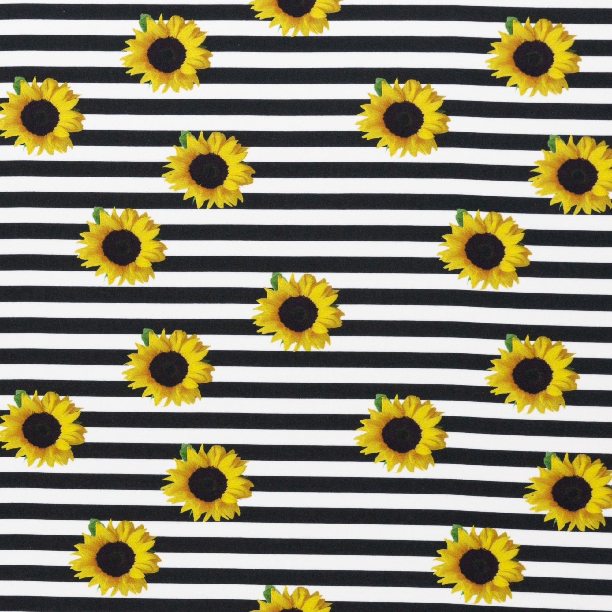 Trikotaaž Päevalilled triipudel, digital print