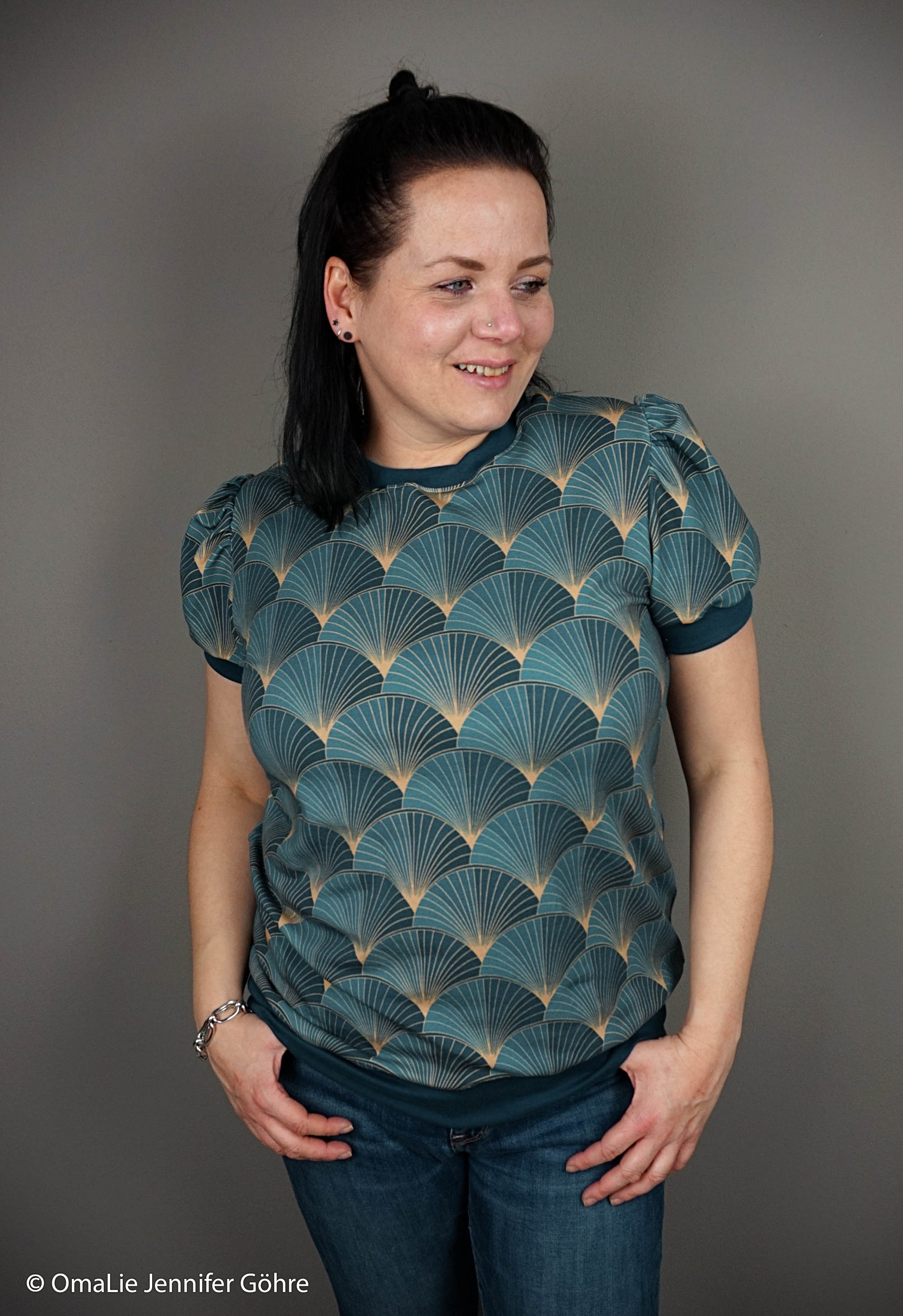 Modaaldressikangas Art Deco teal