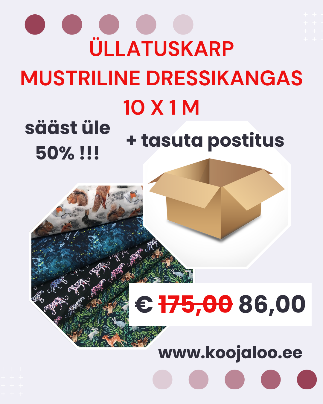 Üllatuskarp- mustriline dressikangas 10x1 m