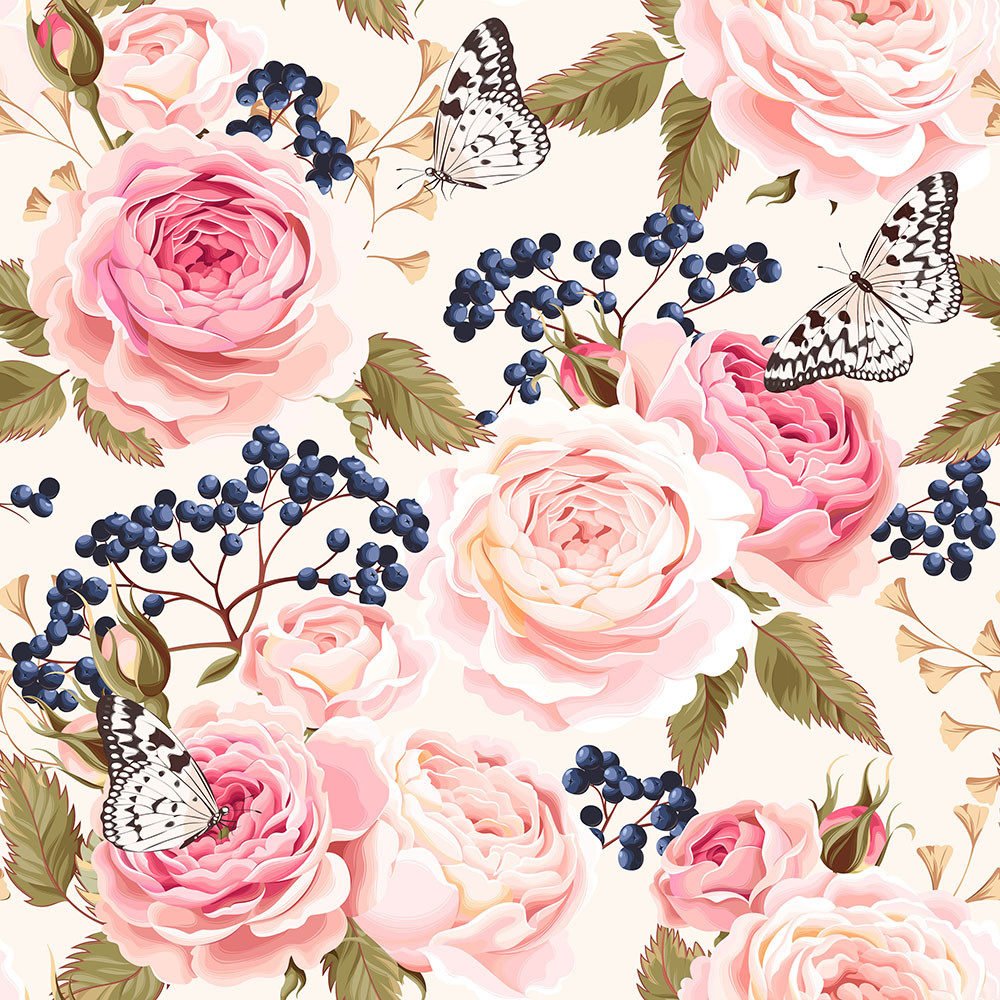 BIO Trikotaaž Roosid ja leedrimarjad heleroosal, digiprint