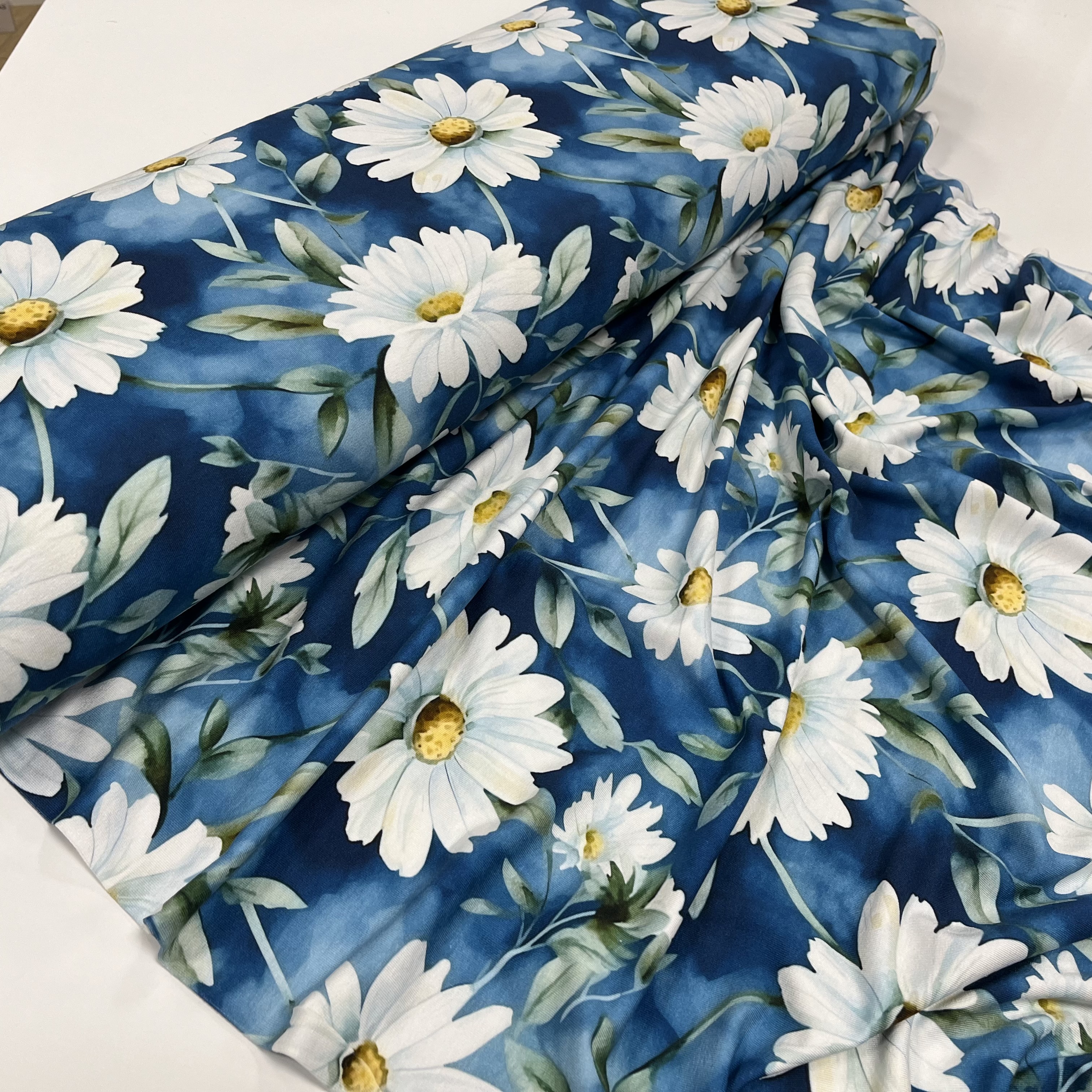 Viskoostrikotaaž Blue Vibes, digiprint