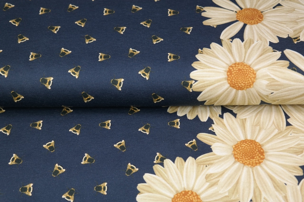 Trikotaaž Mesilased, karikakrad tumesinine, digiprint