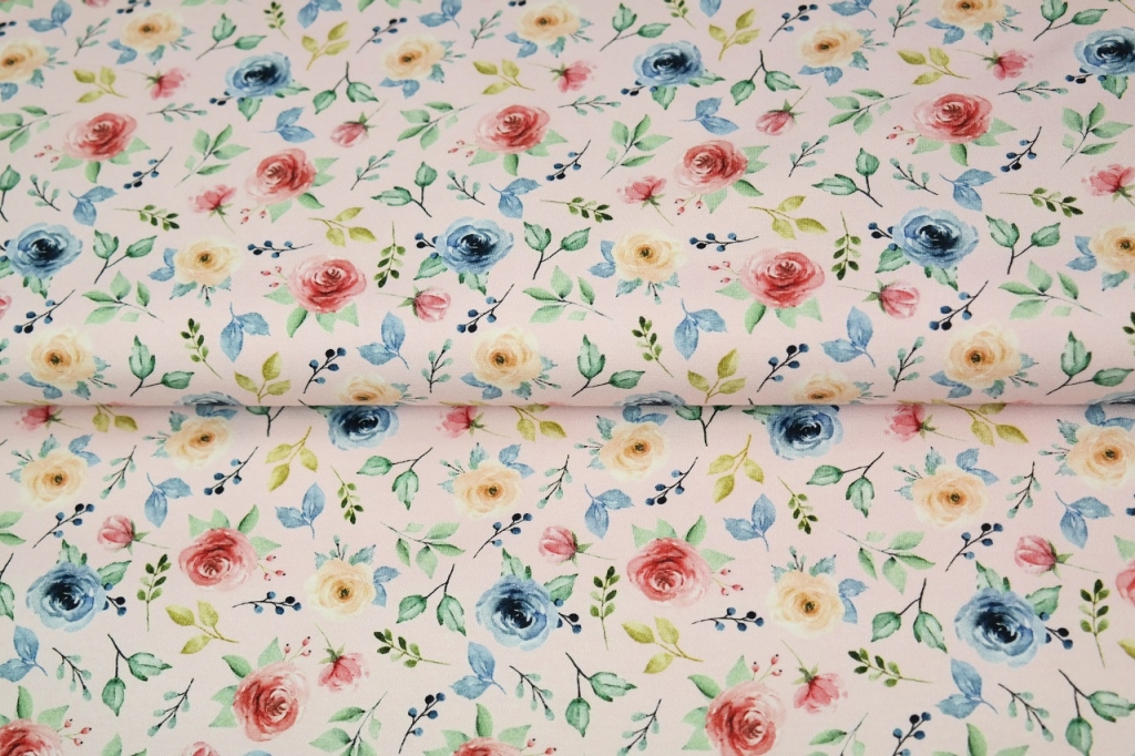 Trikotaaž Väiksed lilled heleroosal, digital print