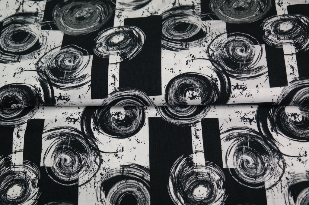 Trikotaaž Must valge abstraktne, digiprint