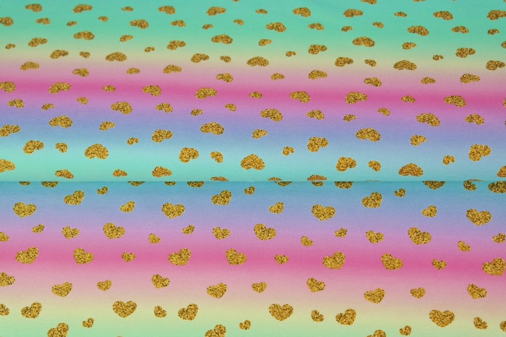 Trikotaaž Südamed vikerkaarel, digital print