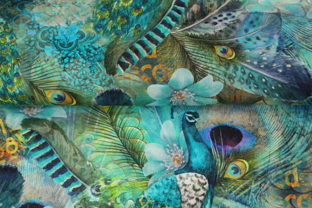 Trikotaažkangas Sinised paabulinnud, digital print