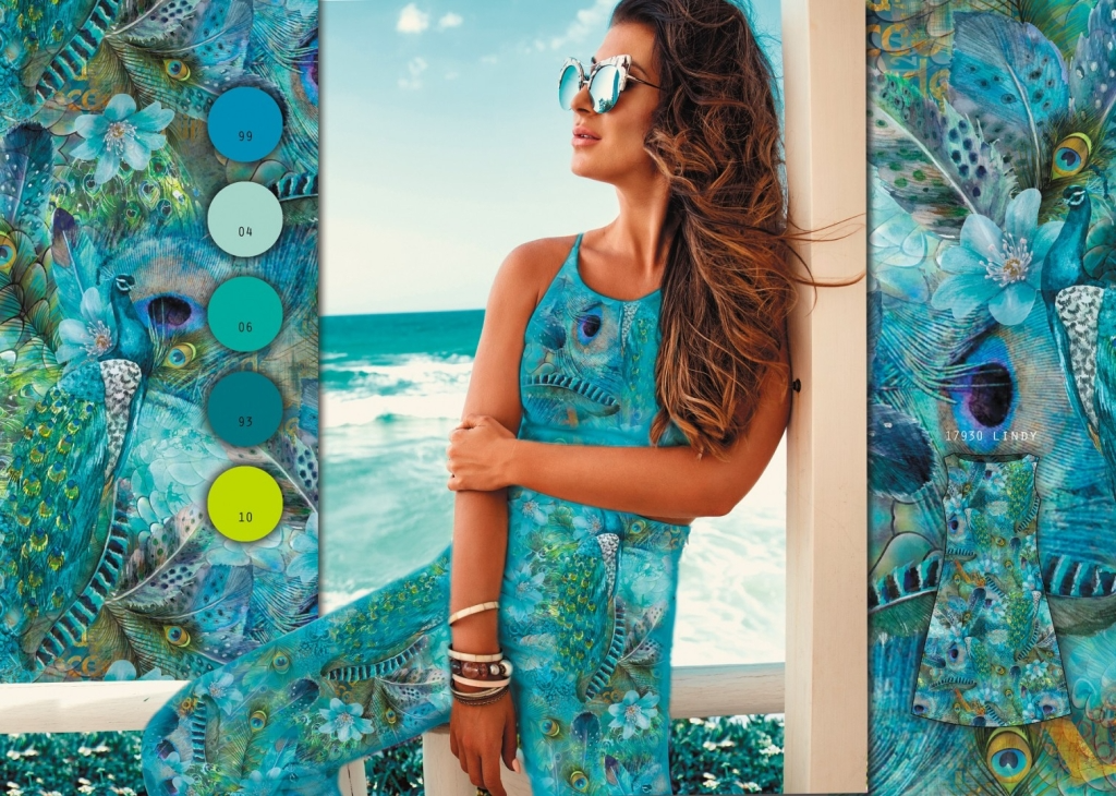 Trikotaažkangas Sinised paabulinnud, digital print