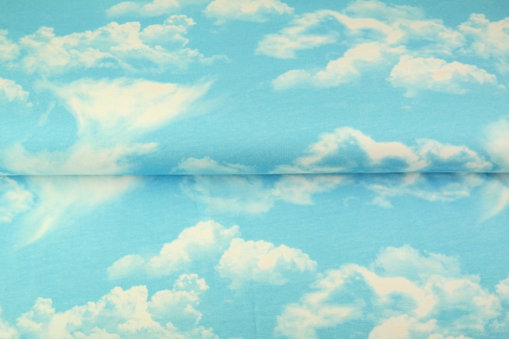 Trikotaaž Pilved sinises taevas, digiprint