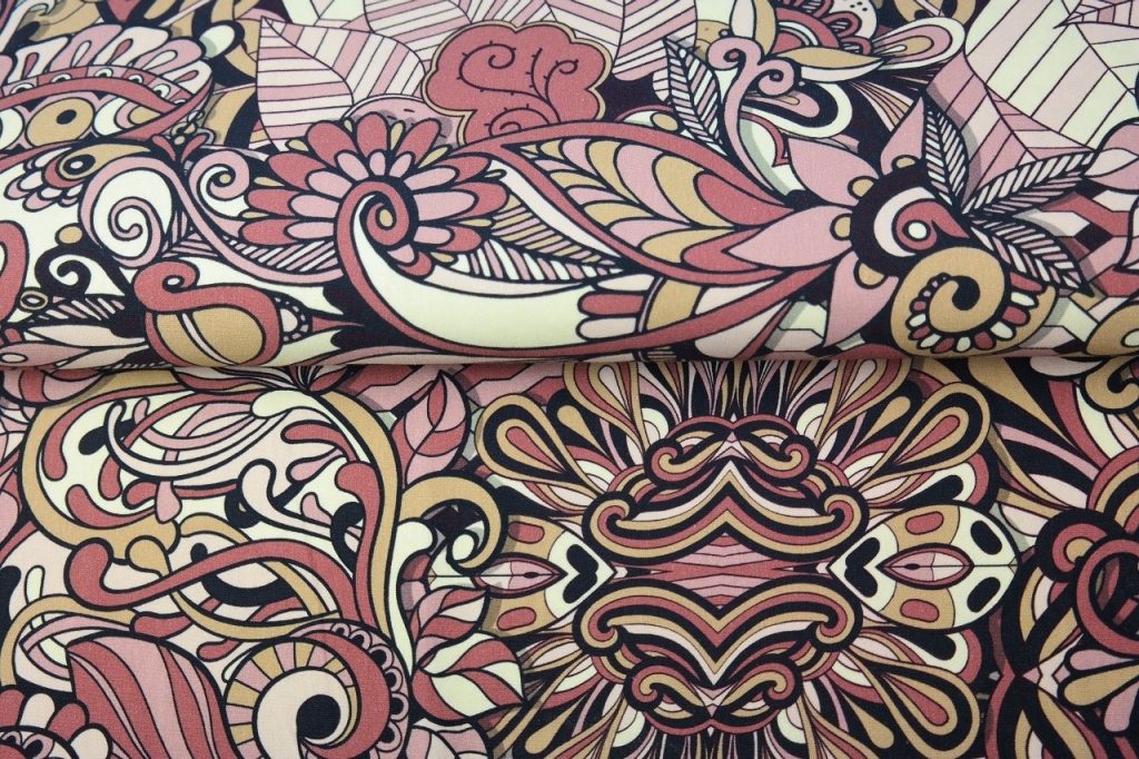 Trikotaaž Ornamendid vanaroosa, digital print