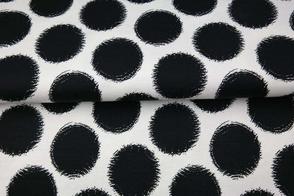 Trikotaažkangas Mustad ringid loodusvalgel