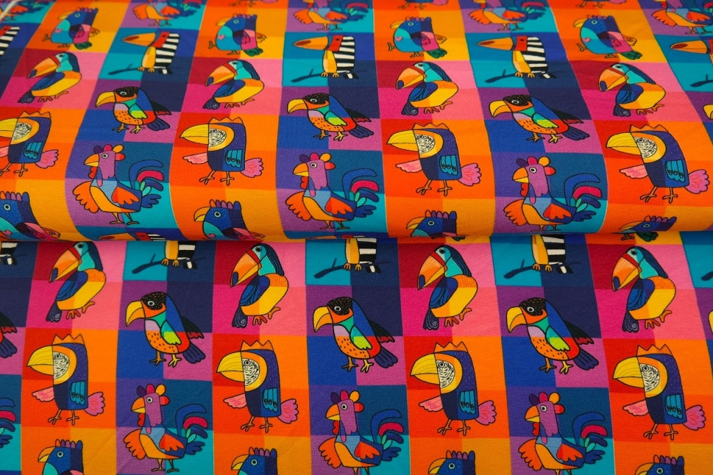 Trikotaažkangas Erinevad linnud, digital print