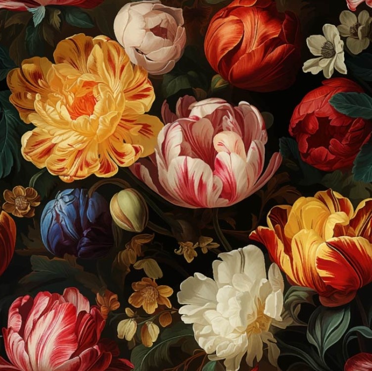 Viskoostrikotaaž Painting Flowers, digiprint