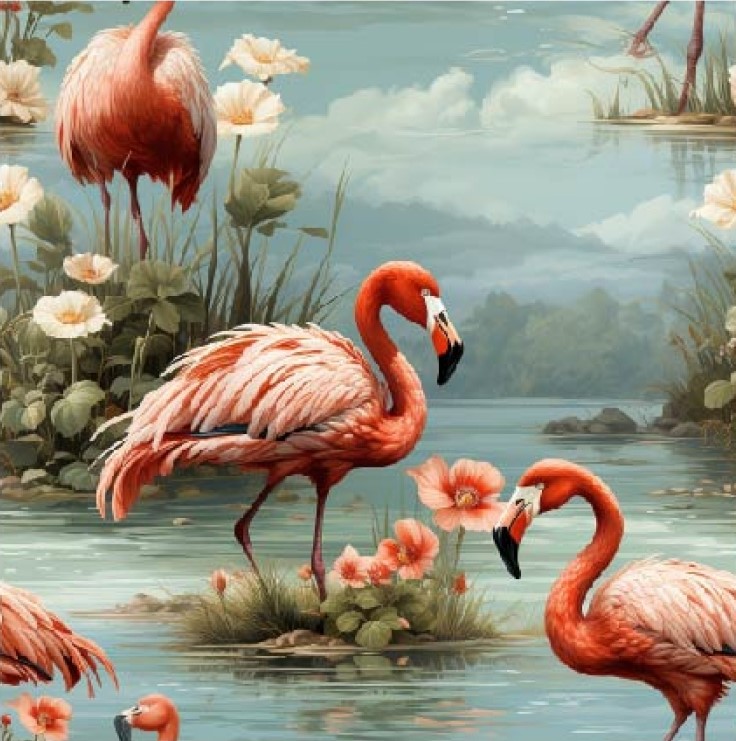 Trikotaaž Dreamy Flamingo, digital print