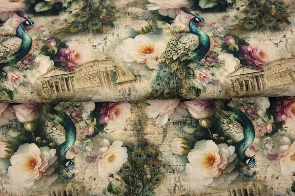 Trikotaaž Romantic Peacock, digital print