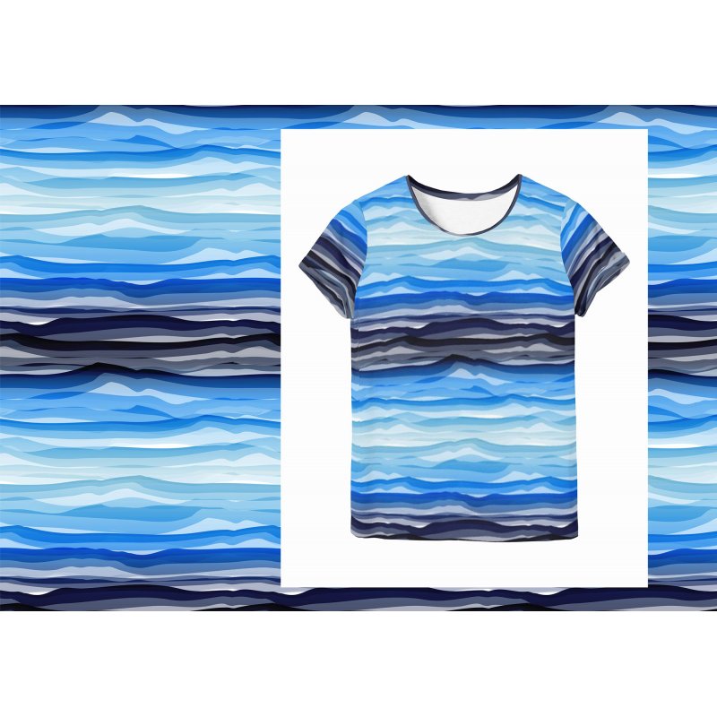 Trikotaaž Wavy stripes blue, digital print, 86 cm