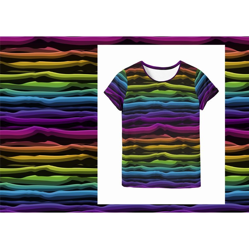 Trikotaaž Wavy stripes rainbow/black, digital print