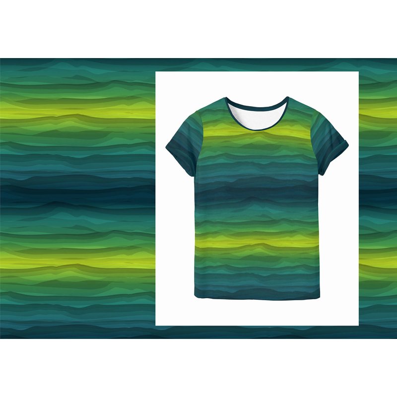 Trikotaaž Wavy stripes green, digital print