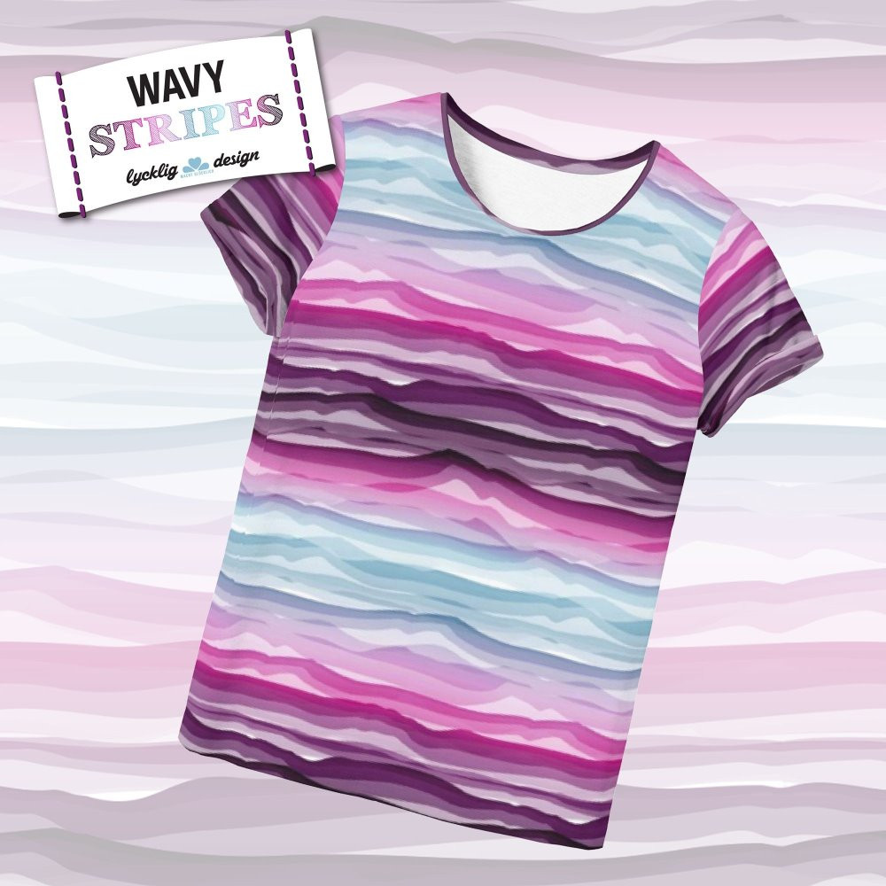 Trikotaaž Wavy stripes berry/blue, digital print