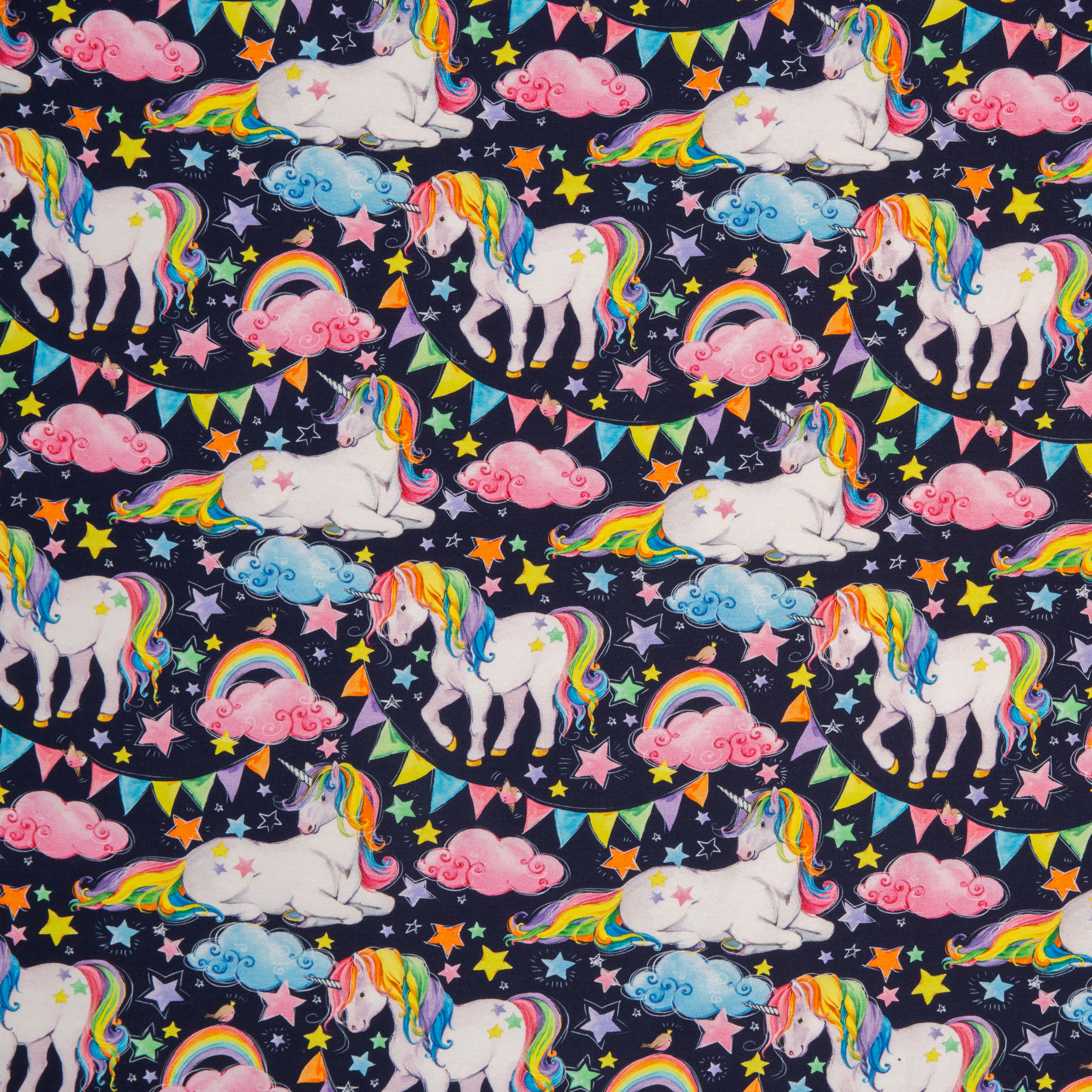 Trikotaaž Unicorn dark blue, digital print