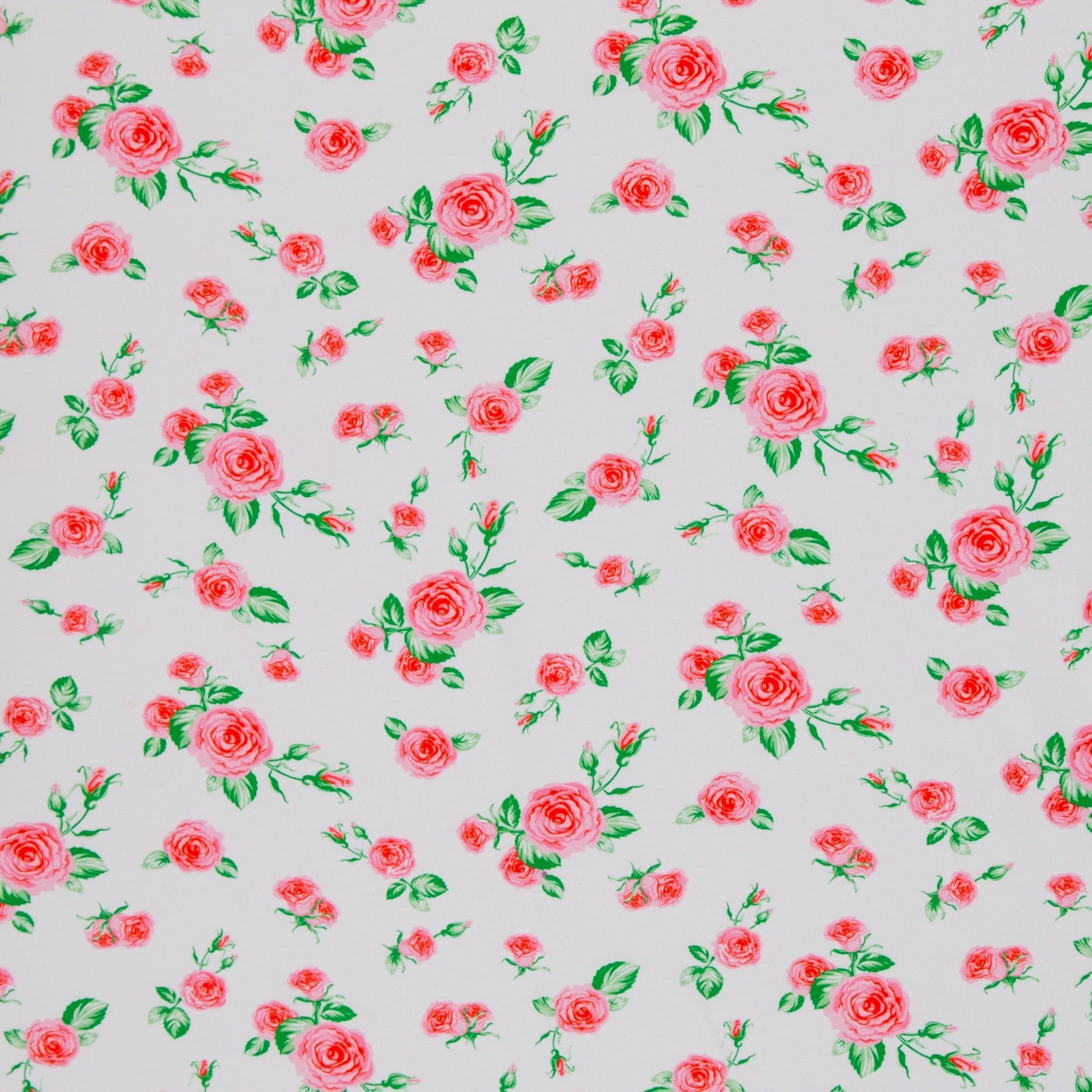 Trikotaaž Väiksed roosid valgel, digital print