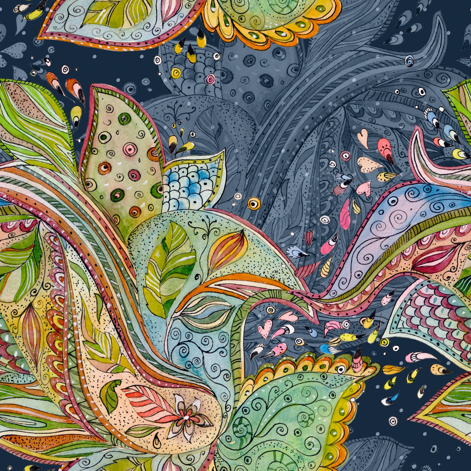 Viskoostrikotaaž Fantasy Blossoms blue, digiprint