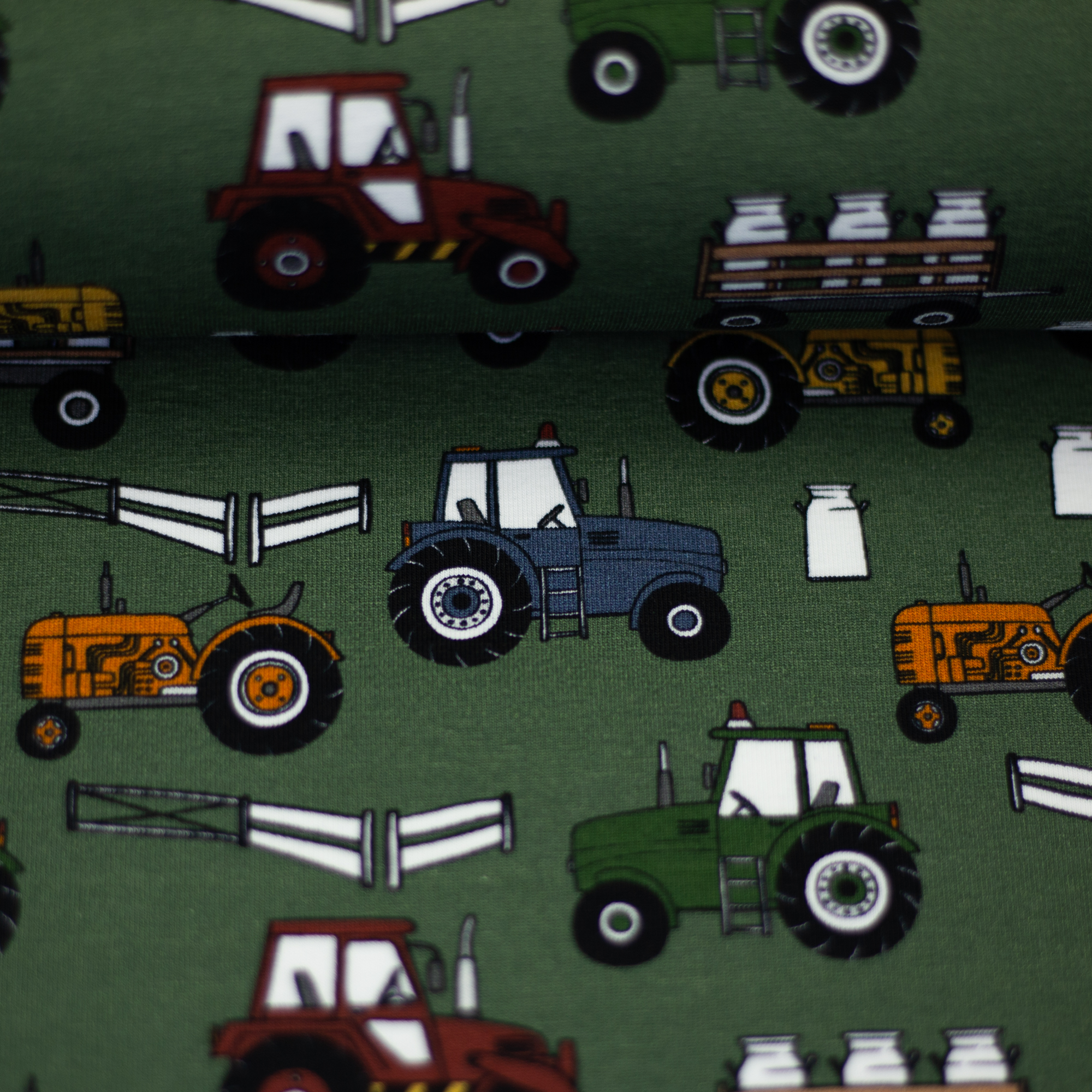 Trikotaaž Traktorid rohelisel, digiprint