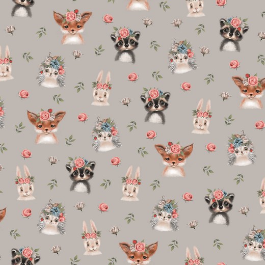 Trikotaaž Woodland animals sand, digital print