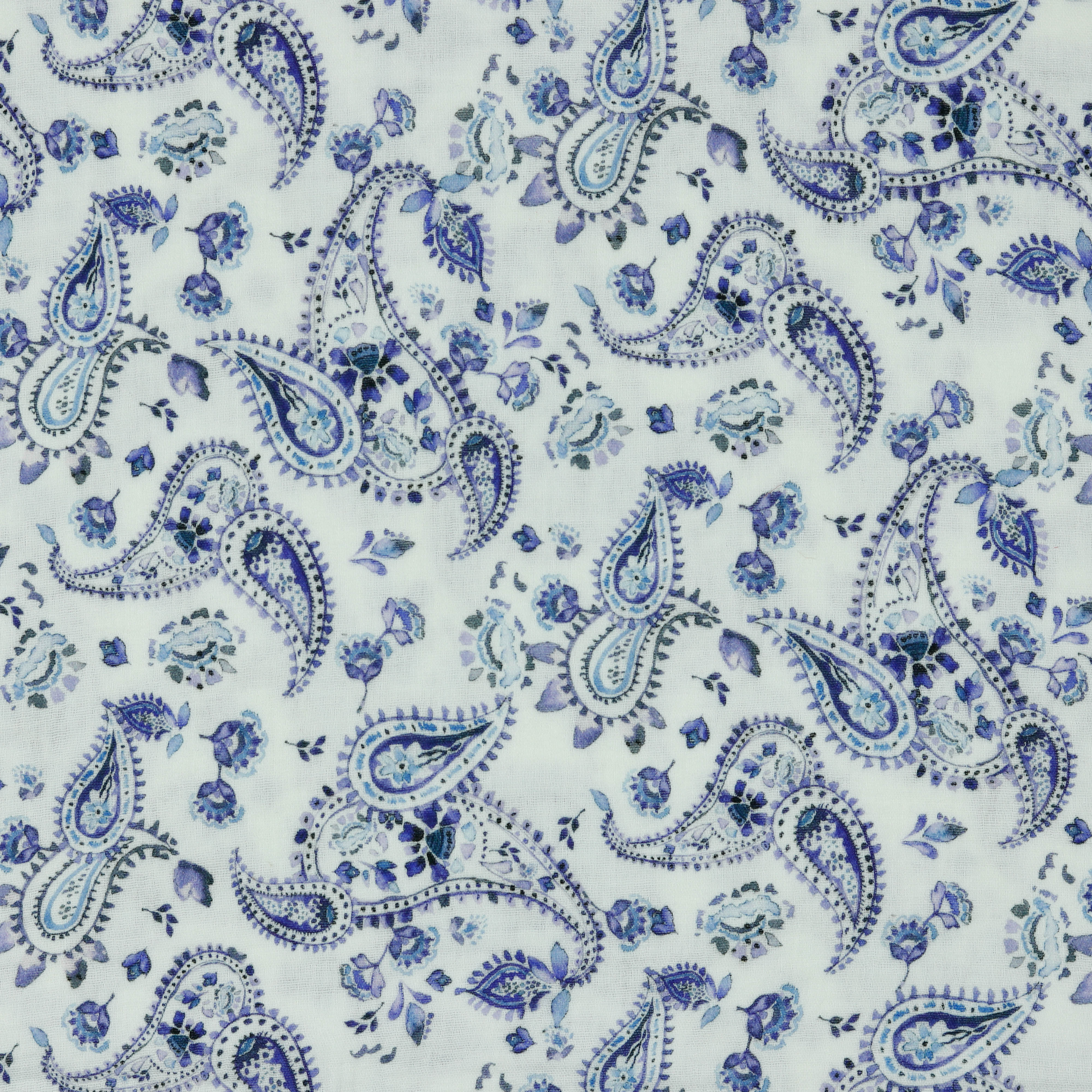 Musliin Paisley white/navy , digiprint 