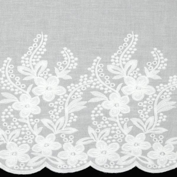 Puuvillane tikitud lillelise äärega, loodusvalge