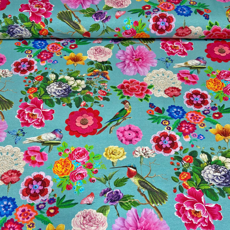 BIO trikotaaž Botanica mint, digital print