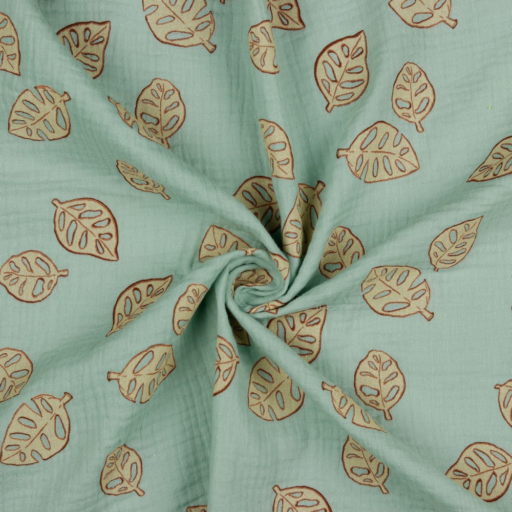 Musliin monstera leaves light mint 86 cm