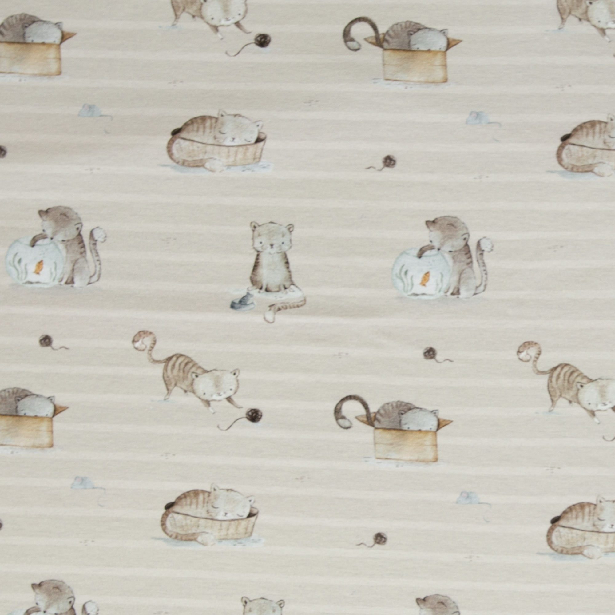 Trikotaaž Kiisud beež triip, digital print