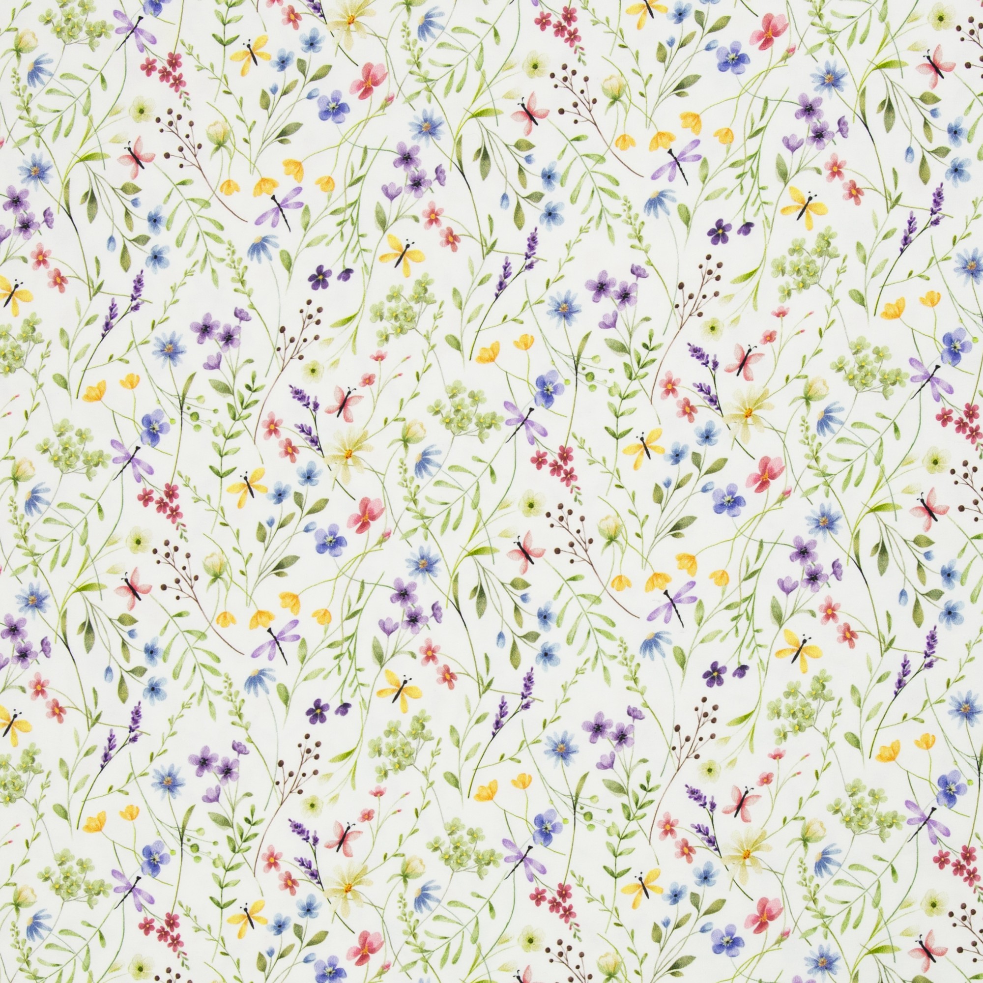 Trikotaažkangas väiksed lilled, liblikad, digital print