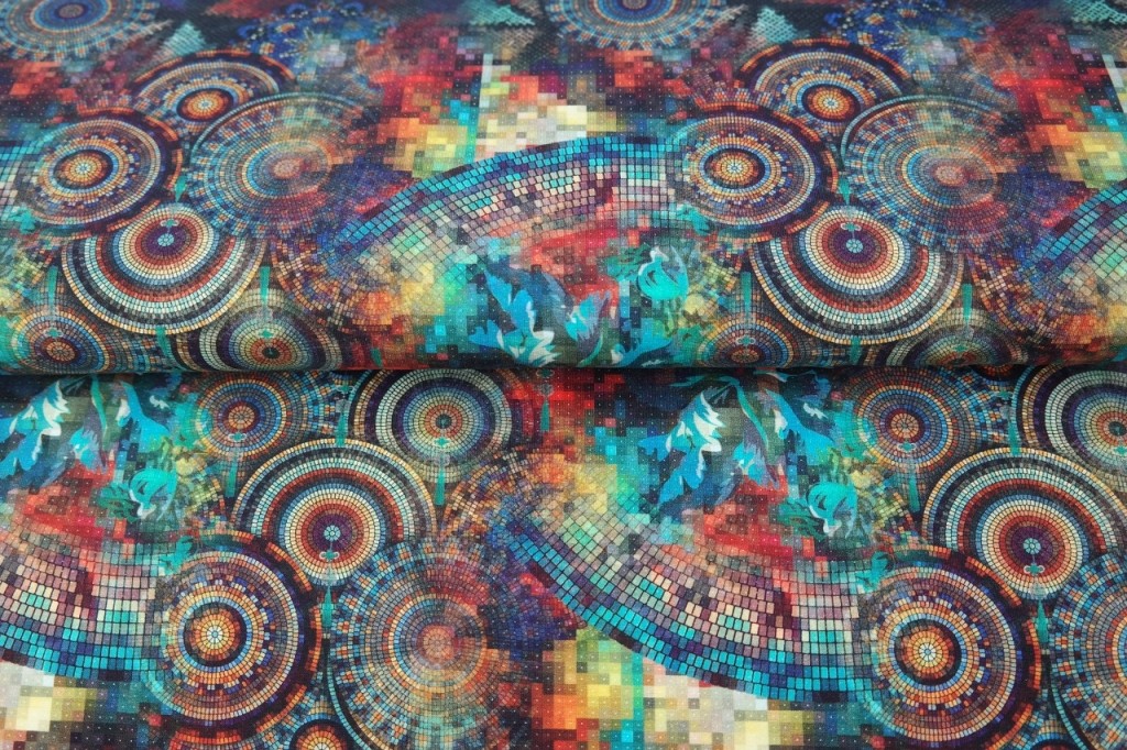 Trikotaaž Värvikirev mandala, digital print, 90 cm tükk