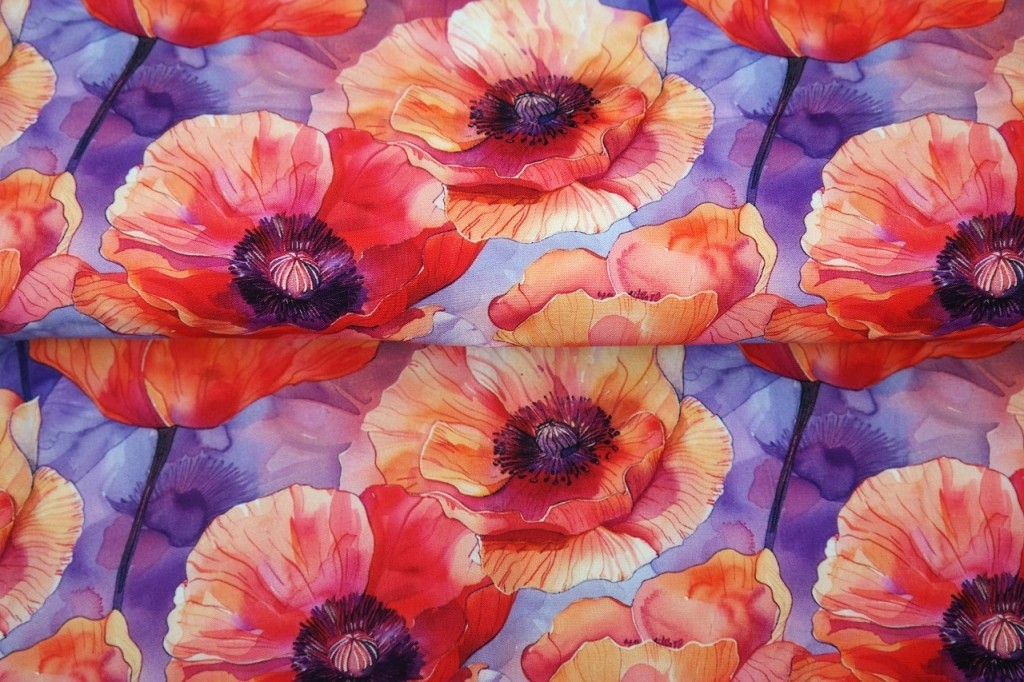Viskoos Poppy flower lilac, digiprint