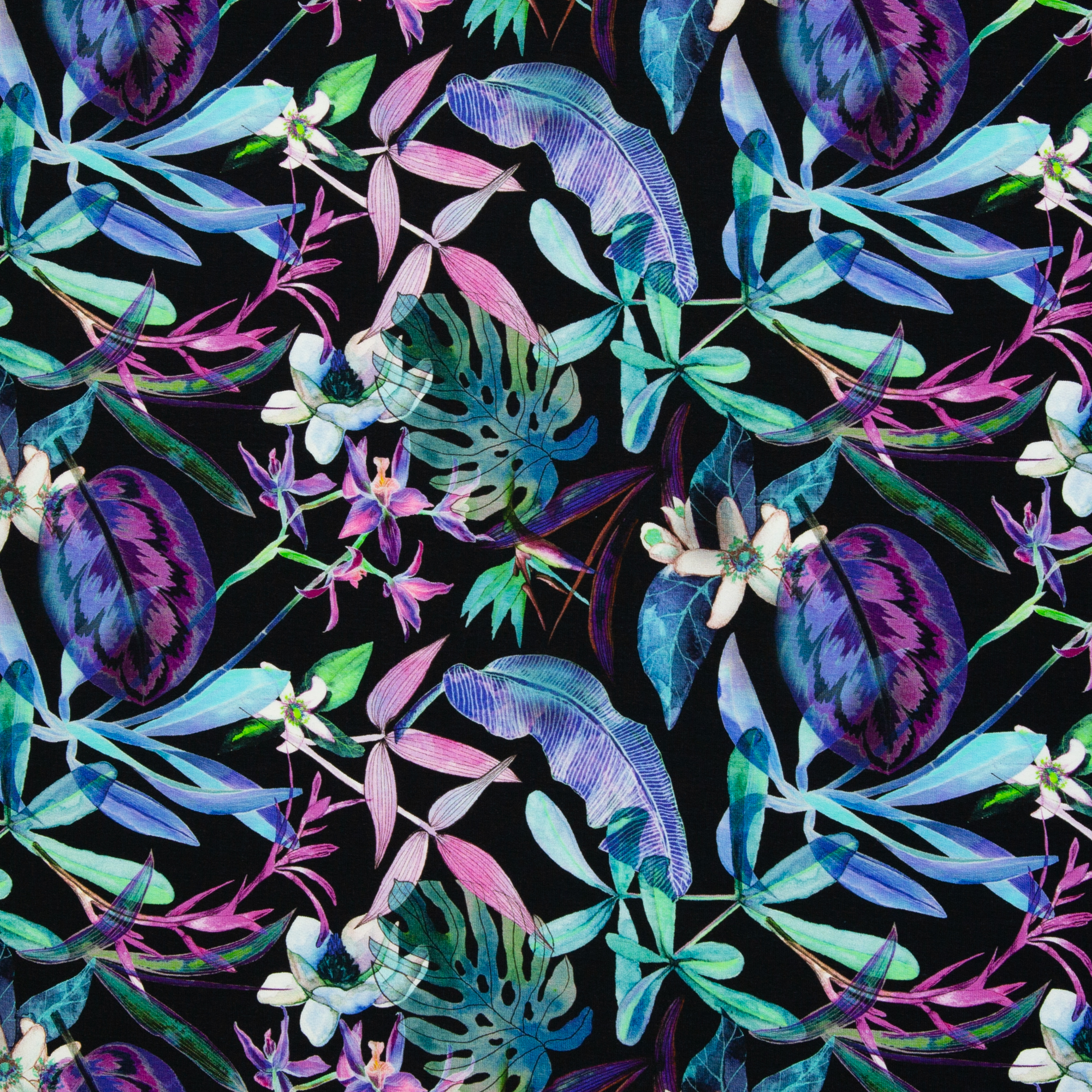 Modaaldressikangas Flowers tropical, black