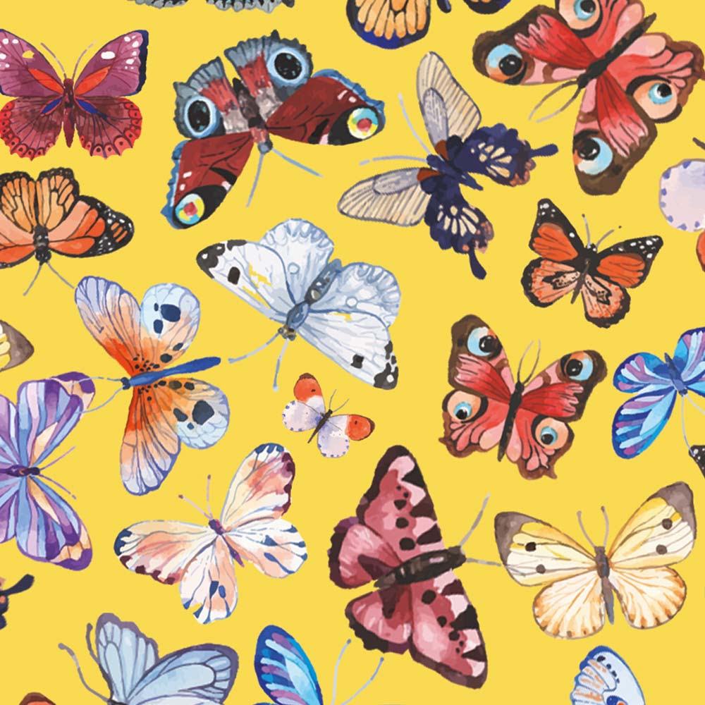 GOTS Trikotaaž Liblikad kollasel, digiprint